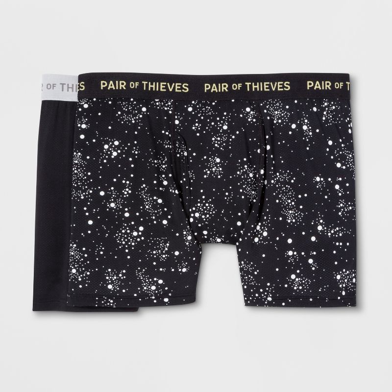 slide 1 of 8, Pair of Thieves Men's Super Fit Print Boxer Briefs 2pk - Galaxy/Black XL: Moisture Wicking, Quick Drying, Mid Rise, Microfiber, 2 ct