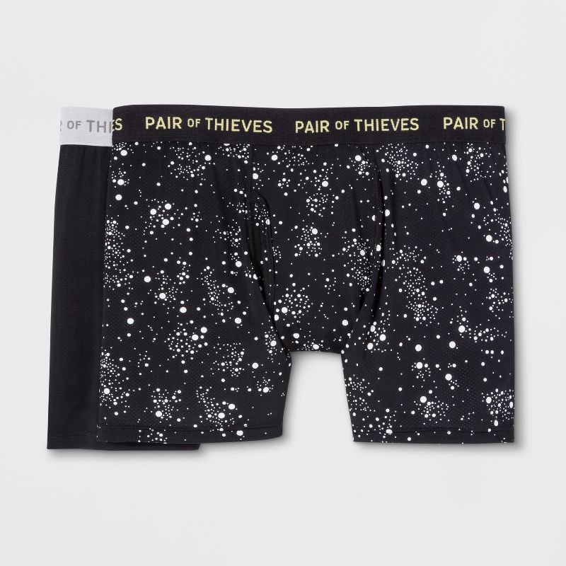 slide 1 of 8, Pair of Thieves Men's Super Fit Boxer Briefs 2pk - Galaxy/Black M: Moisture-Wicking, Quick-Dry, Mid Rise, Microfiber Polyamide, 2 ct