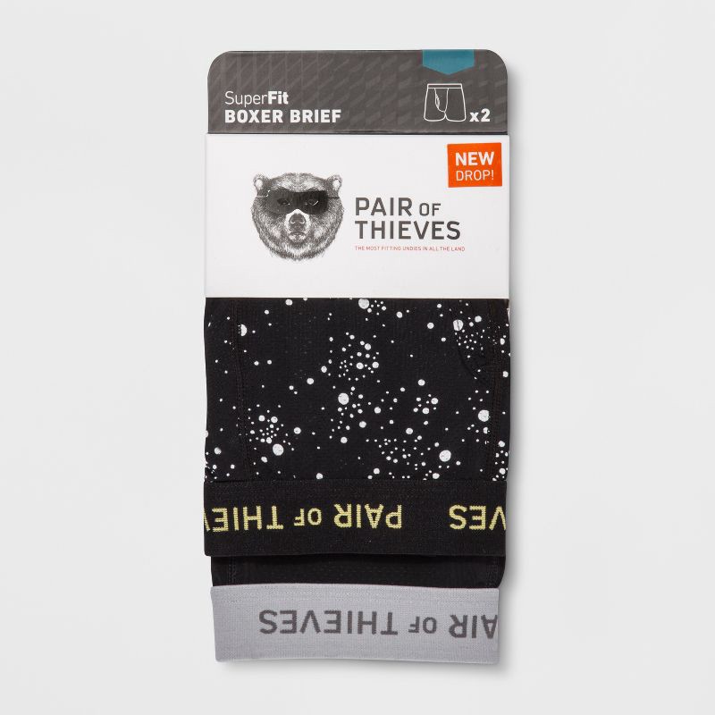 slide 2 of 8, Pair of Thieves Men's Super Fit Print Boxer Briefs 2pk - Galaxy/Black L: Moisture Wicking, Quick Drying Fabric, 2 ct