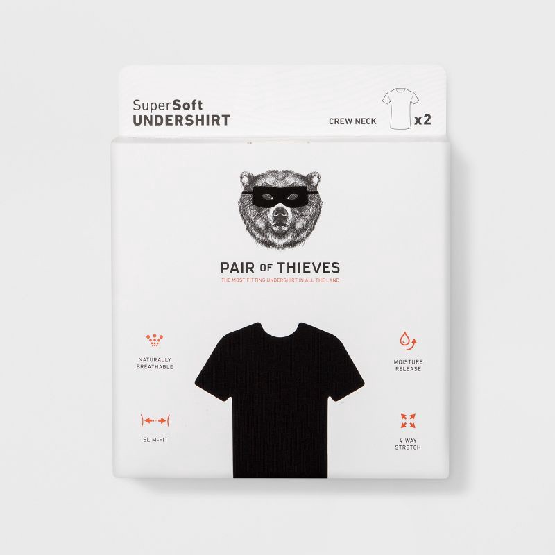 slide 2 of 9, Pair of Thieves Men's 2pk Crew Neck Undershirt - Black L: Midweight Cotton Blend, Short Sleeve, Pullover Style, 2 ct