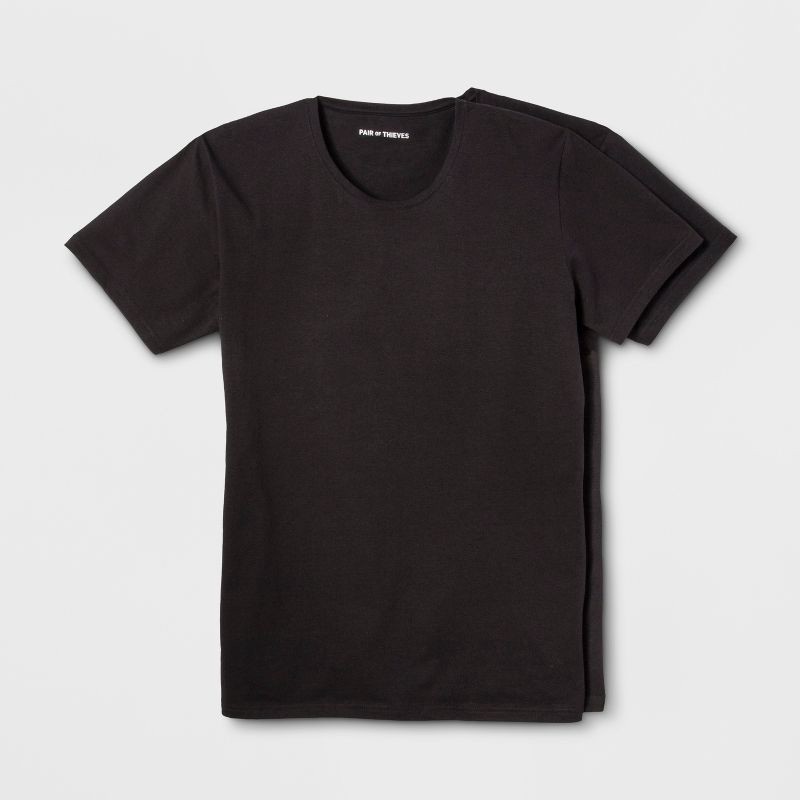 slide 1 of 9, Pair of Thieves Men's 2pk Crew Neck Undershirt - Black S: Midweight, Short Sleeve, Pullover, 2 ct
