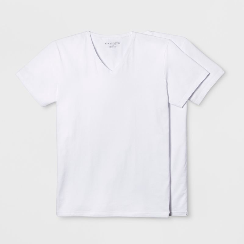 slide 1 of 6, Pair of Thieves Men's 2pk V-Neck Undershirt - White M: Midweight, Short Sleeve, Pullover, 2 ct