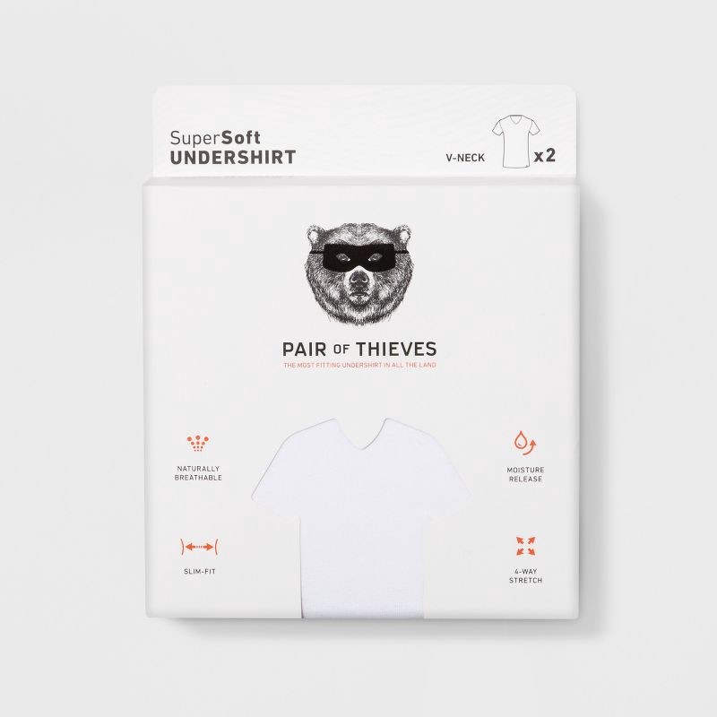 slide 2 of 6, Pair of Thieves Men's 2pk V-Neck Undershirt - White L: Midweight, Jersey Fabric, 2 ct