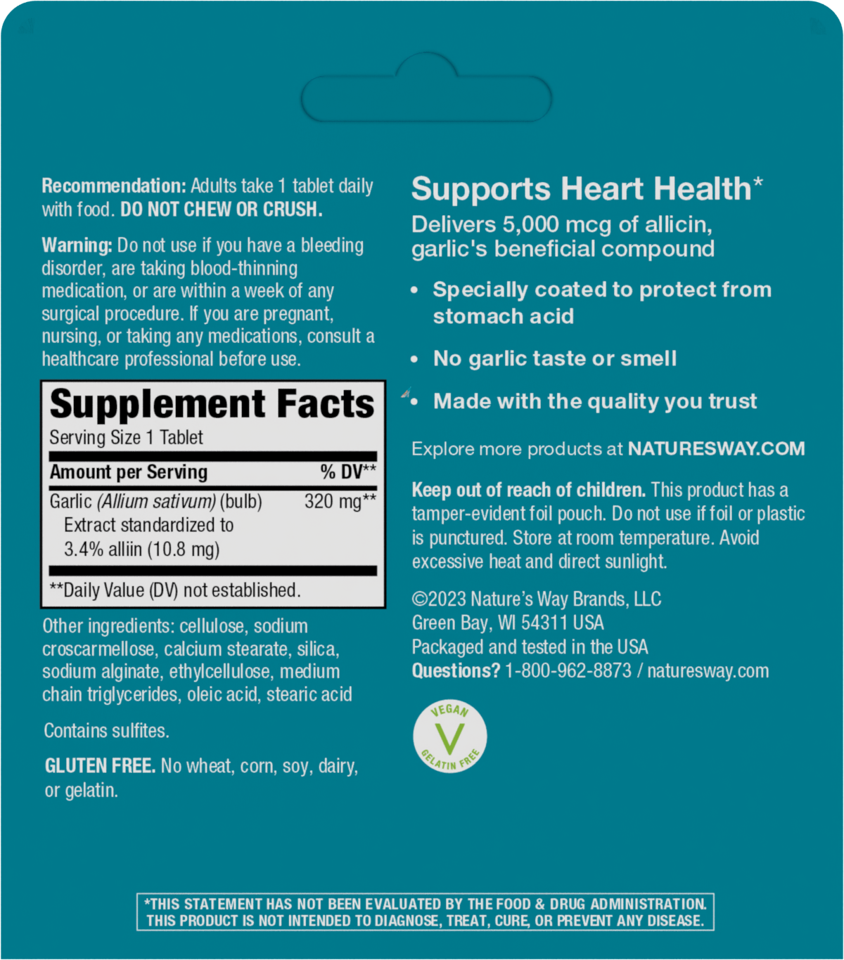 slide 3 of 5, Nature's Way Garlinase 5000, Garlic Extract, Supports Heart Health*, Odor-Free, Vegan, 100 Tablets, 100 ct