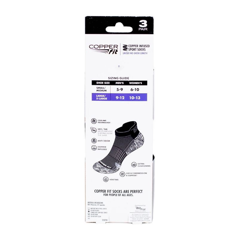 slide 3 of 3, Copper Fit Men's Ankle Socks L/XL 3pk - Black, 3 ct