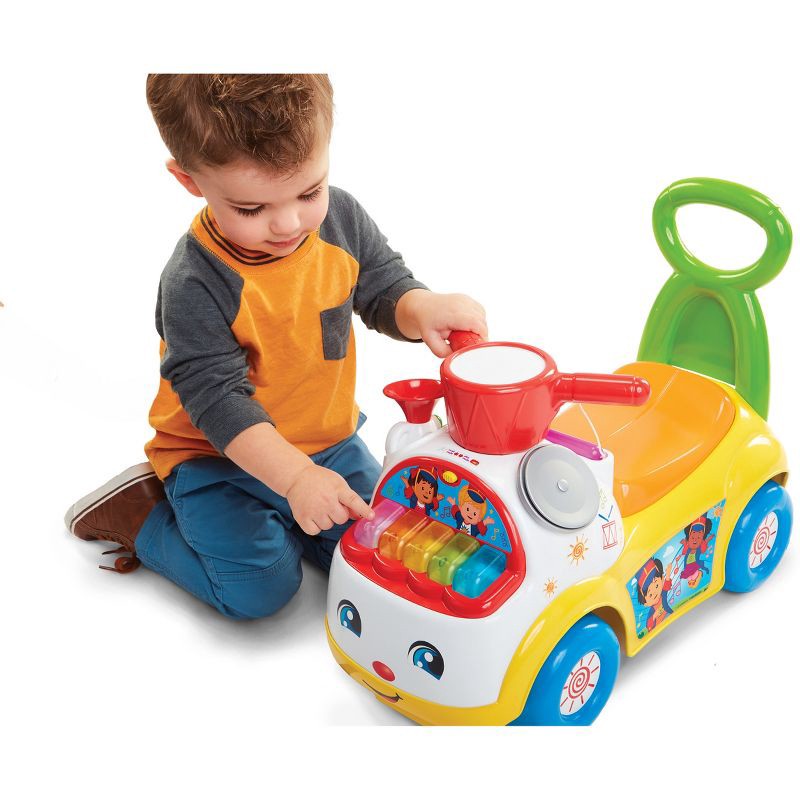 slide 4 of 8, Fisher-Price Little People Music Parade Ride-On with Lights, Sounds, Storage and Walking Bar - Yellow, 1 ct