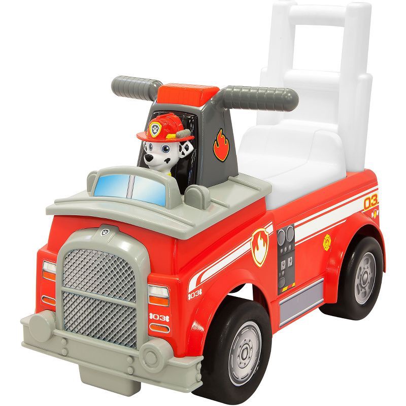 slide 1 of 3, Nick Jr. Paw Patrol Marshall Fire Truck Kids' Ride-On with Lights, Sounds, Storage and Walking Bar, 1 ct
