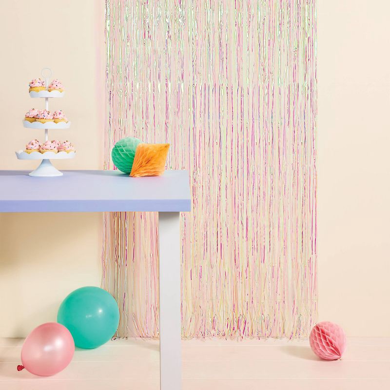 slide 2 of 3, 8'x3' Holographic Fringe Backdrop Party Banner - Spritz™, 1 ct