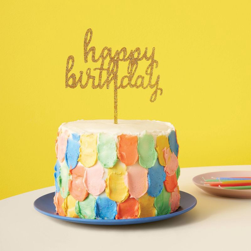 slide 2 of 3, "Happy Birthday" Cake Decor Gold - Spritz™, 1 ct