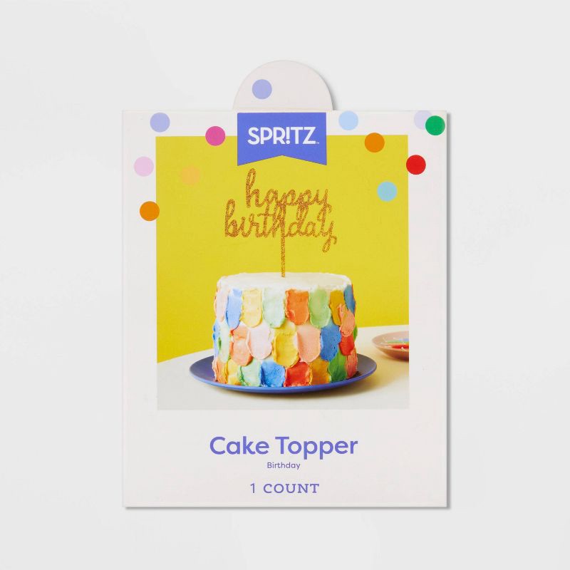 slide 3 of 3, "Happy Birthday" Cake Decor Gold - Spritz™, 1 ct