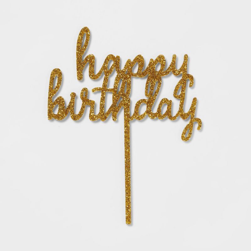 slide 1 of 3, "Happy Birthday" Cake Decor Gold - Spritz™, 1 ct