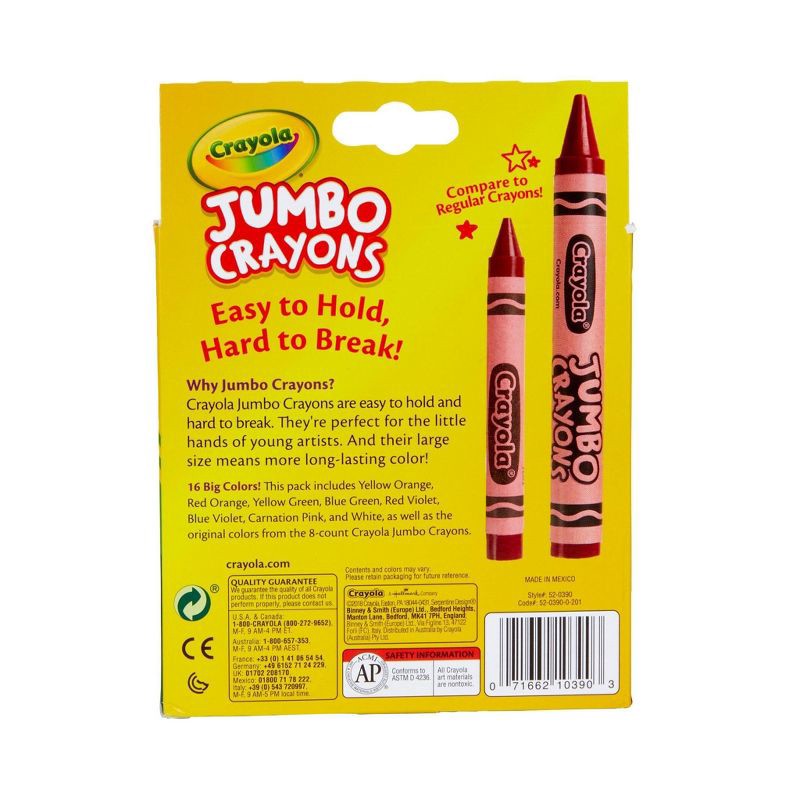 slide 5 of 5, Crayola 16ct Jumbo Crayons Toddler School Supplies Elementary Classroom Must Haves Large Crayons for Coloring Ages 3+, 16 ct