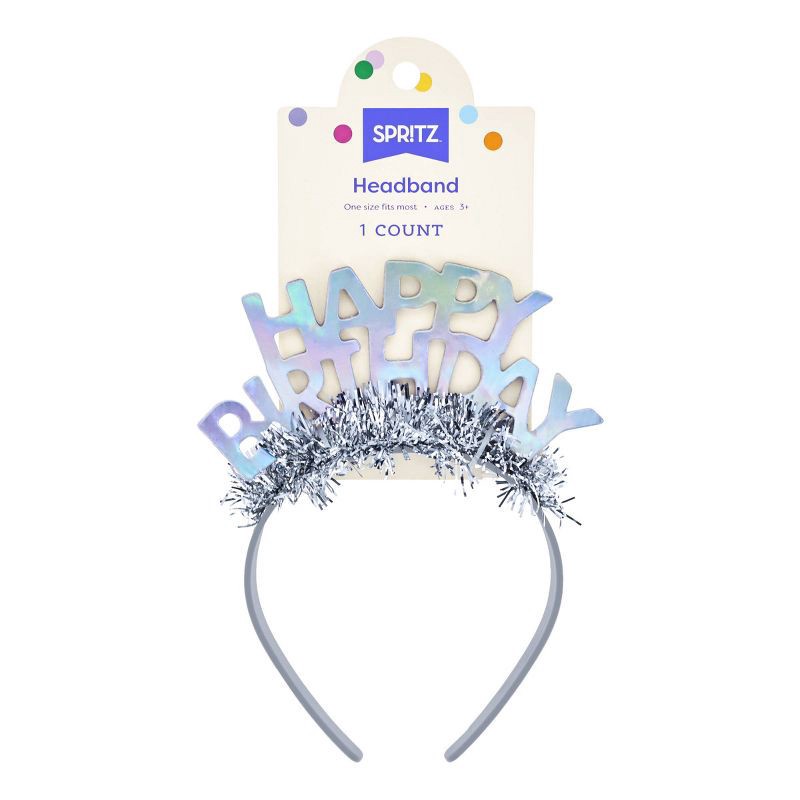 slide 2 of 4, "Happy Birthday" Party Headband Silver - Spritz™, 1 ct