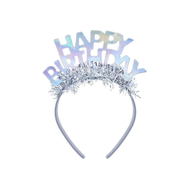slide 1 of 4, "Happy Birthday" Party Headband Silver - Spritz™, 1 ct