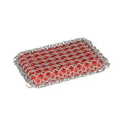 Lodge Chainmail Scrubber Red: Stainless Steel Cast Iron Cleaning Tool, Dishwasher-Safe, 4" Diameter