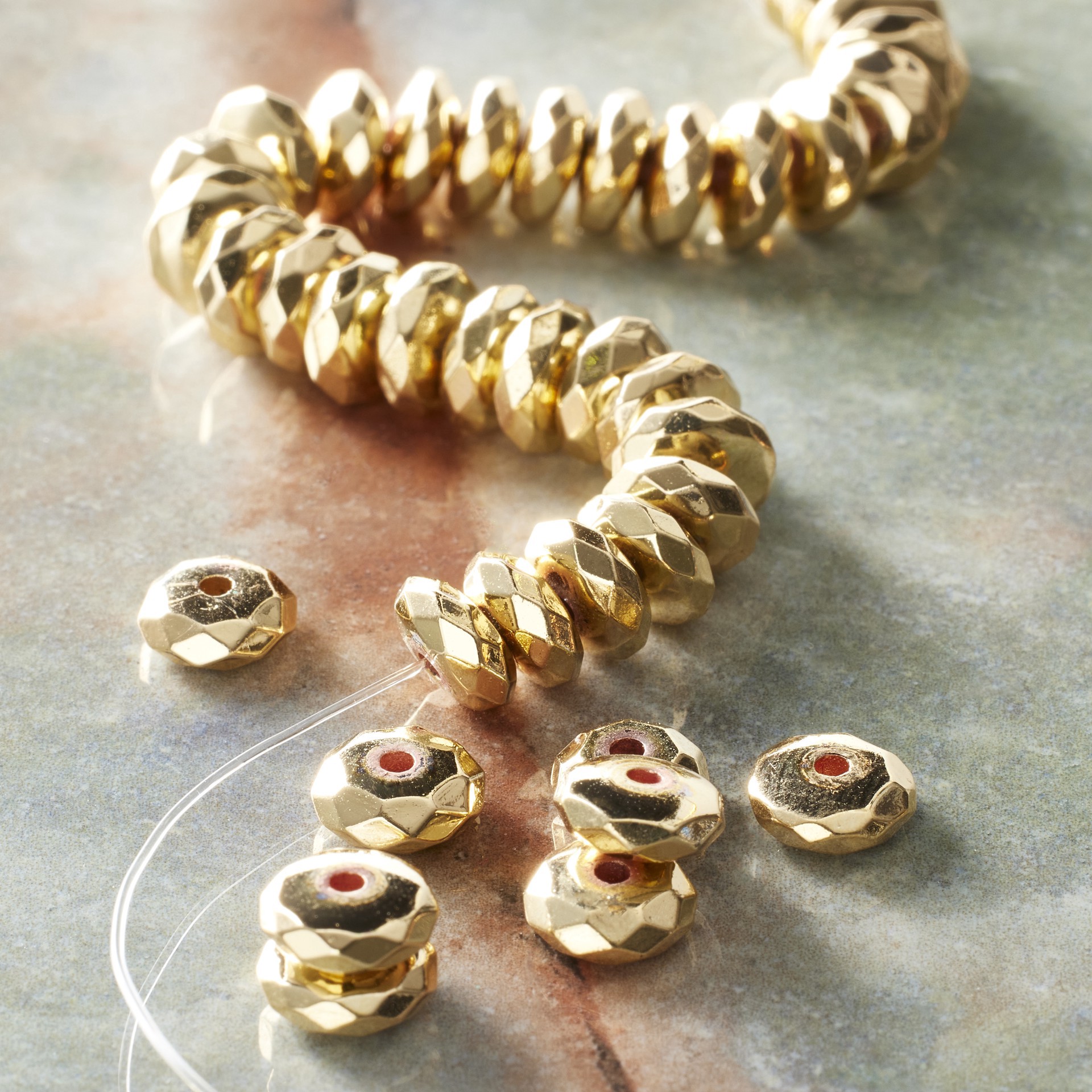 slide 3 of 3, Gold Hematite Faceted Lentil Beads, 8mm By Bead Landing, 8mm