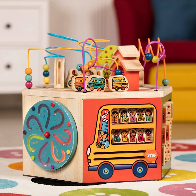 slide 4 of 7, B. toys Wooden Activity Cube - Youniversity: Educational Fine Motor Skills Play Center for Babies & Toddlers, 1 ct