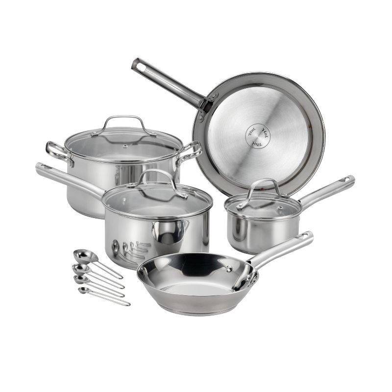 slide 1 of 12, T-fal 14pc Initiatives Nonstick Cookware Set Performa Stainless Steel Silver, 14 ct