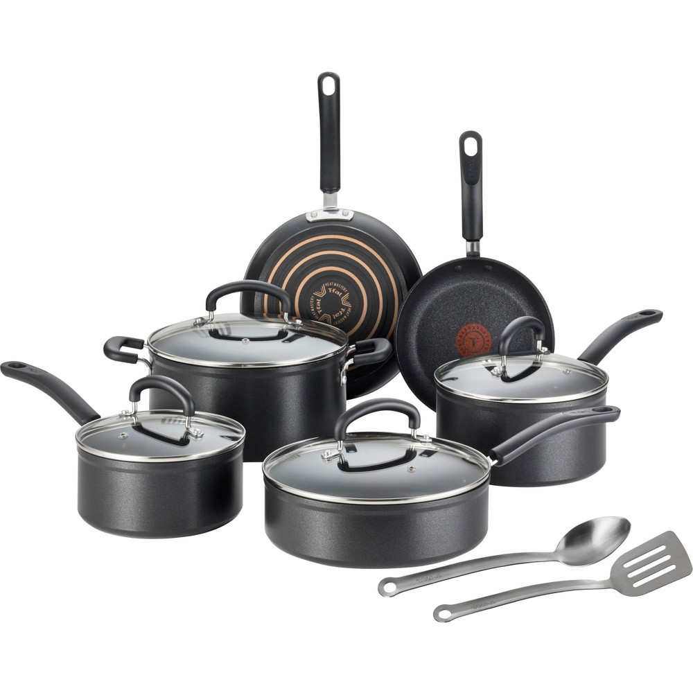 slide 2 of 5, T-fal Expert Forged Nonstick Cookware, 12pc Set, Black, 12 ct