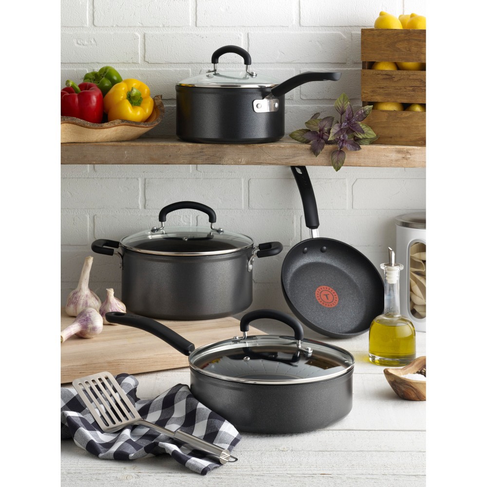 slide 5 of 5, T-fal Expert Forged Nonstick Cookware, 12pc Set, Black, 12 ct