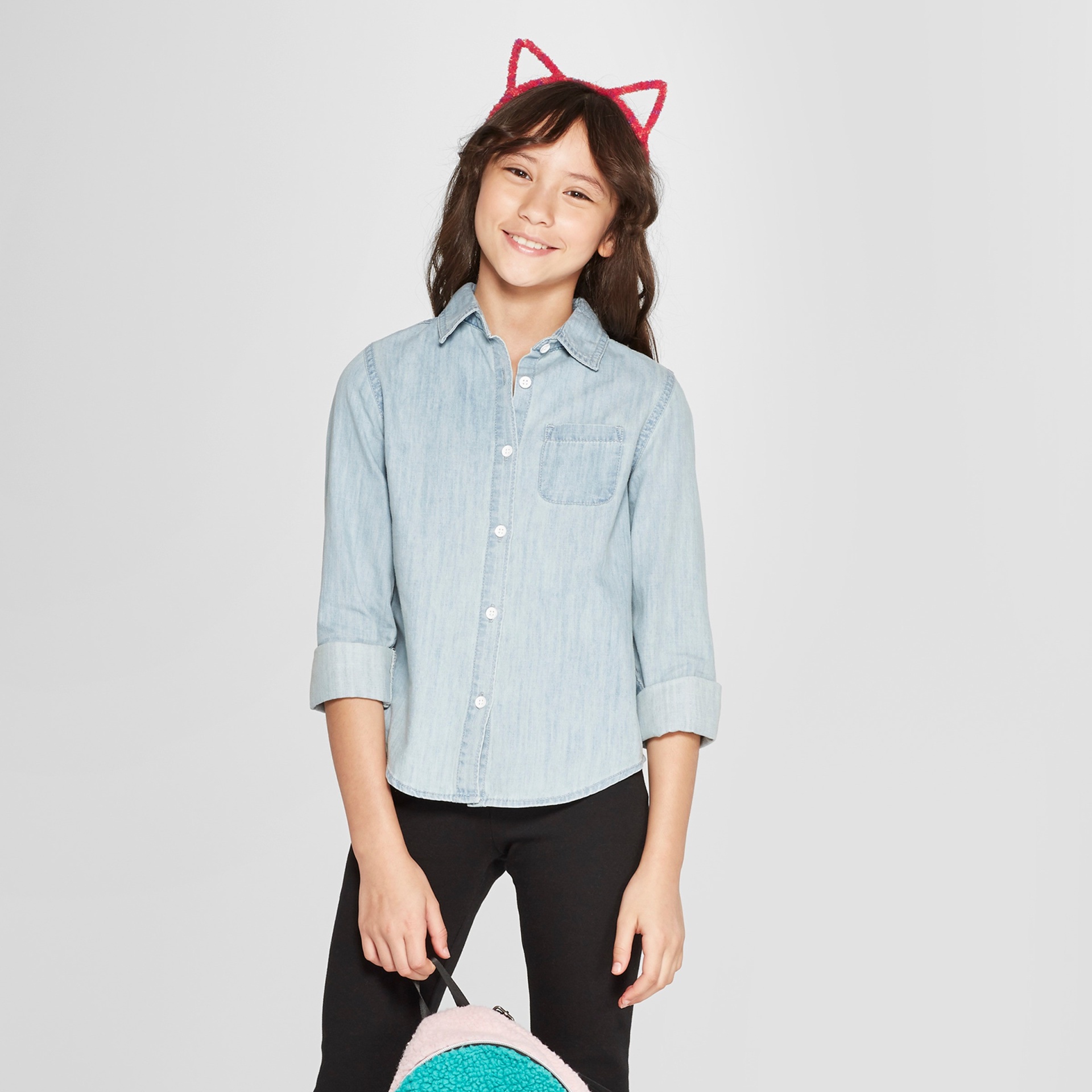 Girl denim button cheap down shirt