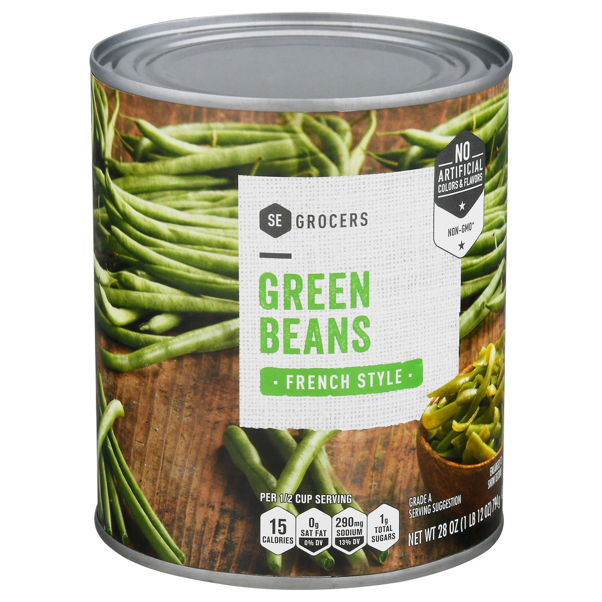 slide 2 of 11, SE Grocers Green Beans French Style, 28 oz