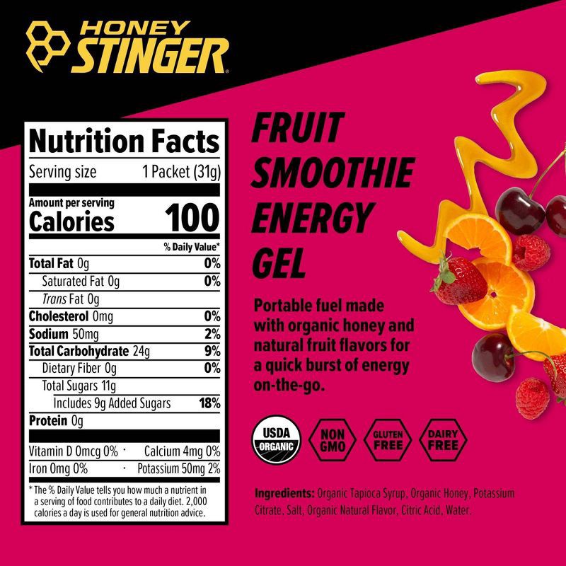 slide 3 of 6, Honey Stinger Organic Fruit Smoothie Energy Gel: Sports Performance, Endurance, 1.1 oz, 1.1 oz