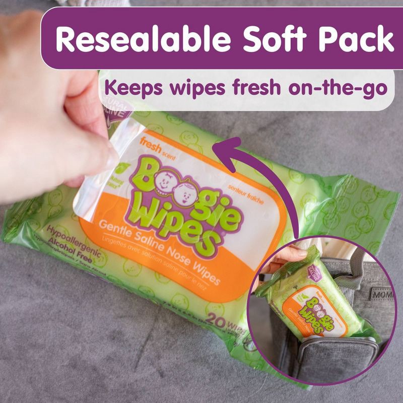 slide 7 of 8, Boogie Wipes Saline Nose & Face Wipes For On The Go in Fresh Scent - 20ct, 20 ct