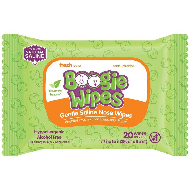 slide 1 of 8, Boogie Wipes Saline Nose & Face Wipes For On The Go in Fresh Scent - 20ct, 20 ct