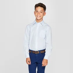 Boys' Long Sleeve Woven Button-Down Shirt - Cat & Jack™ Blue/White S: Classic Check Pattern, Patch Pocket