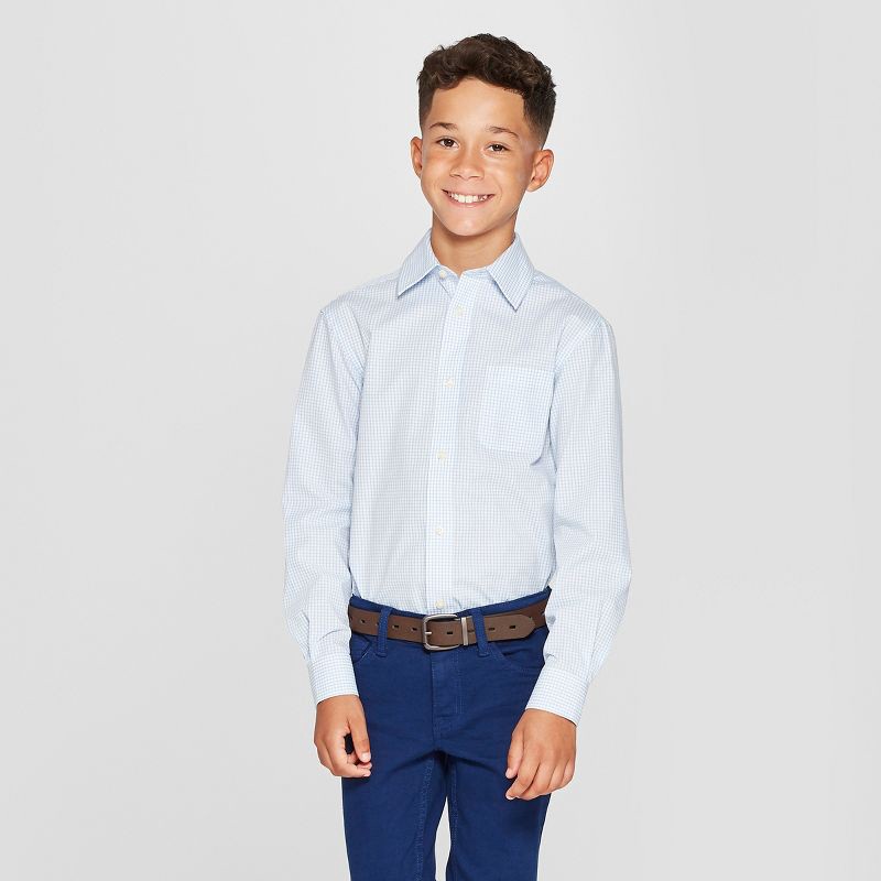 slide 1 of 3, Boys' Long Sleeve Woven Button-Down Shirt - Cat & Jack™ Blue/White XL, 1 ct
