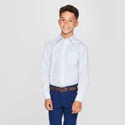 Boys' Long Sleeve Woven Button-Down Shirt - Cat & Jack™ Blue/White XL