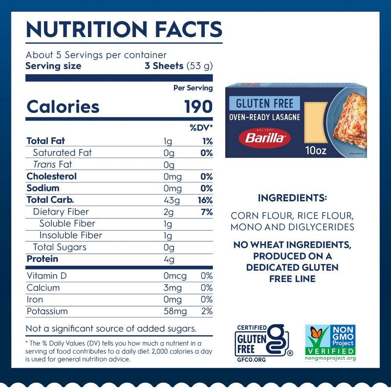 slide 8 of 8, Barilla Gluten Free Oven Ready Lasagna Pasta - 10oz, 10 oz