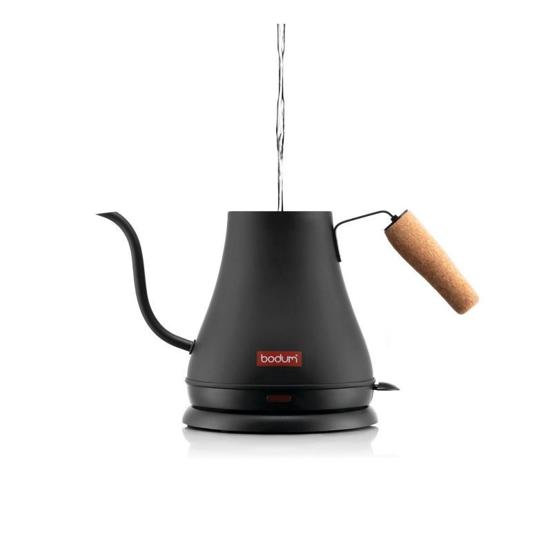 slide 2 of 7, Bodum 27oz Melior Goose Neck Electric Water Kettle Matte Black: Stainless Steel Tea Kettle with Ergonomic Handle, 1000W, 27 oz