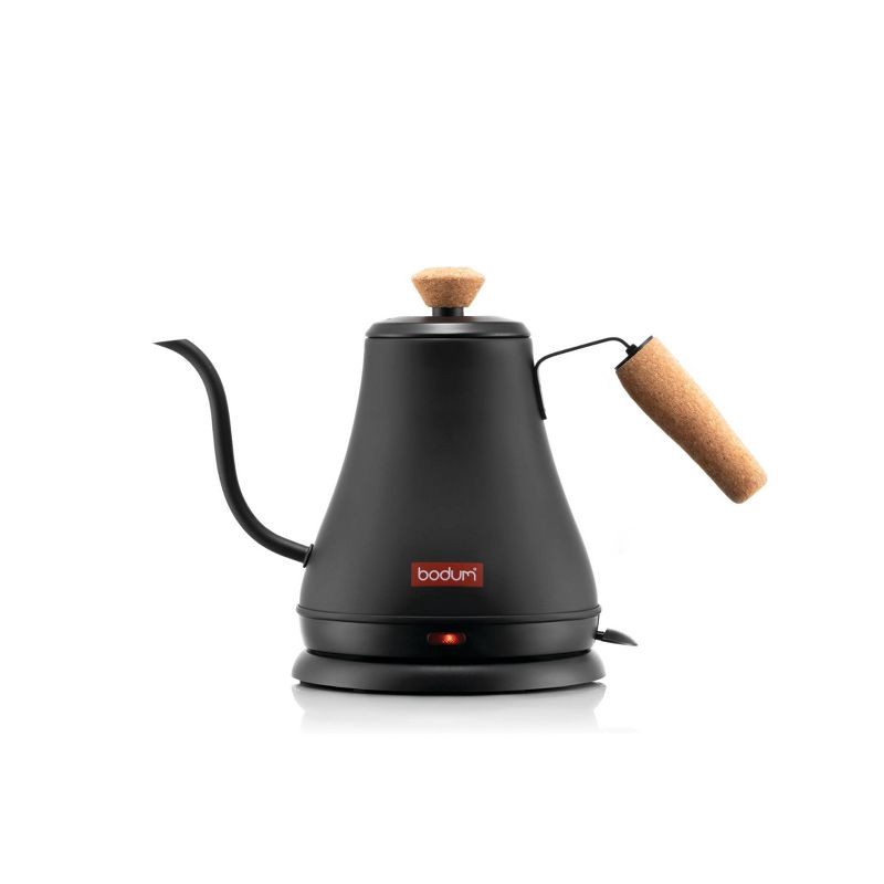 slide 3 of 7, Bodum 27oz Melior Goose Neck Electric Water Kettle Matte Black: Stainless Steel Tea Kettle with Ergonomic Handle, 1000W, 27 oz