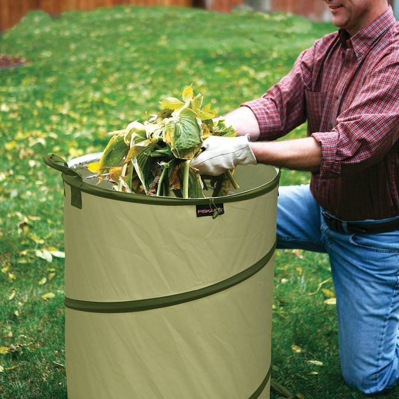 slide 3 of 8, Fiskars 30 gal Kangaroo Gardening Container Green: Durable Polyester Yard Waste Bag, No Assembly Required, 30 gal