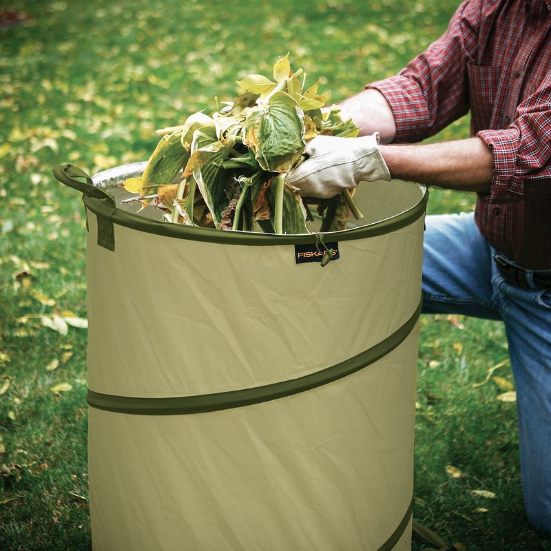 slide 5 of 8, Fiskars 30 gal Kangaroo Gardening Container Green: Durable Polyester Yard Waste Bag, No Assembly Required, 30 gal