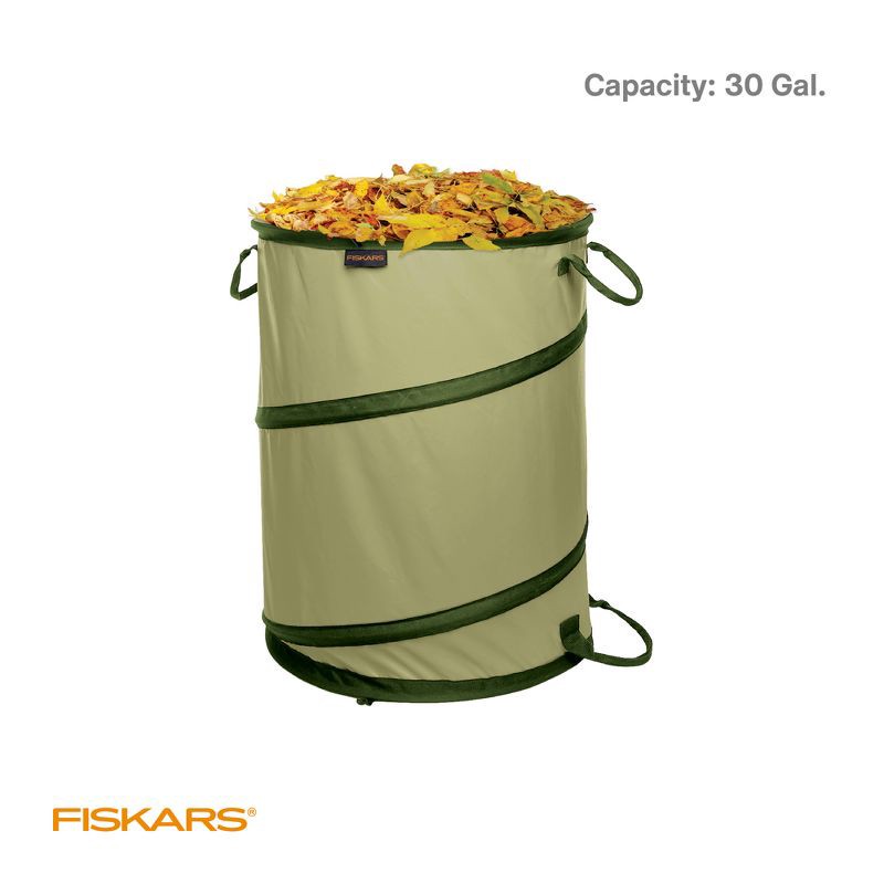 slide 6 of 8, Fiskars 30 gal Kangaroo Gardening Container Green: Durable Polyester Yard Waste Bag, No Assembly Required, 30 gal