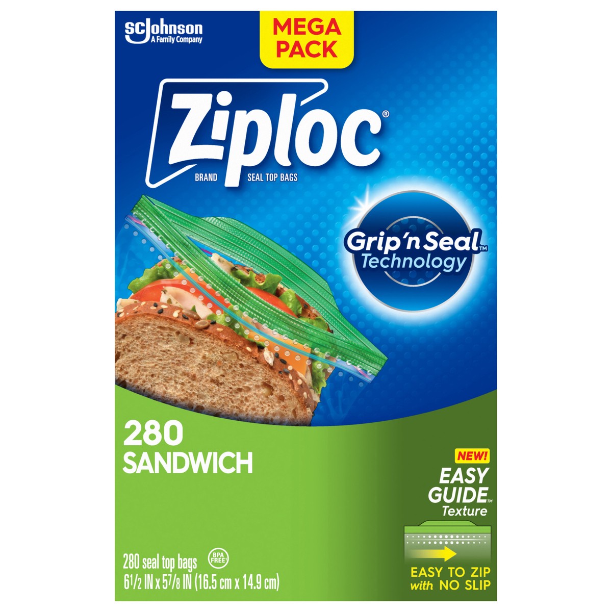slide 1 of 9, Ziploc Brand Sandwich Bags with New EasyGuide™ Texture, Plastic Sandwich Bags, 280 Count, 280 ct