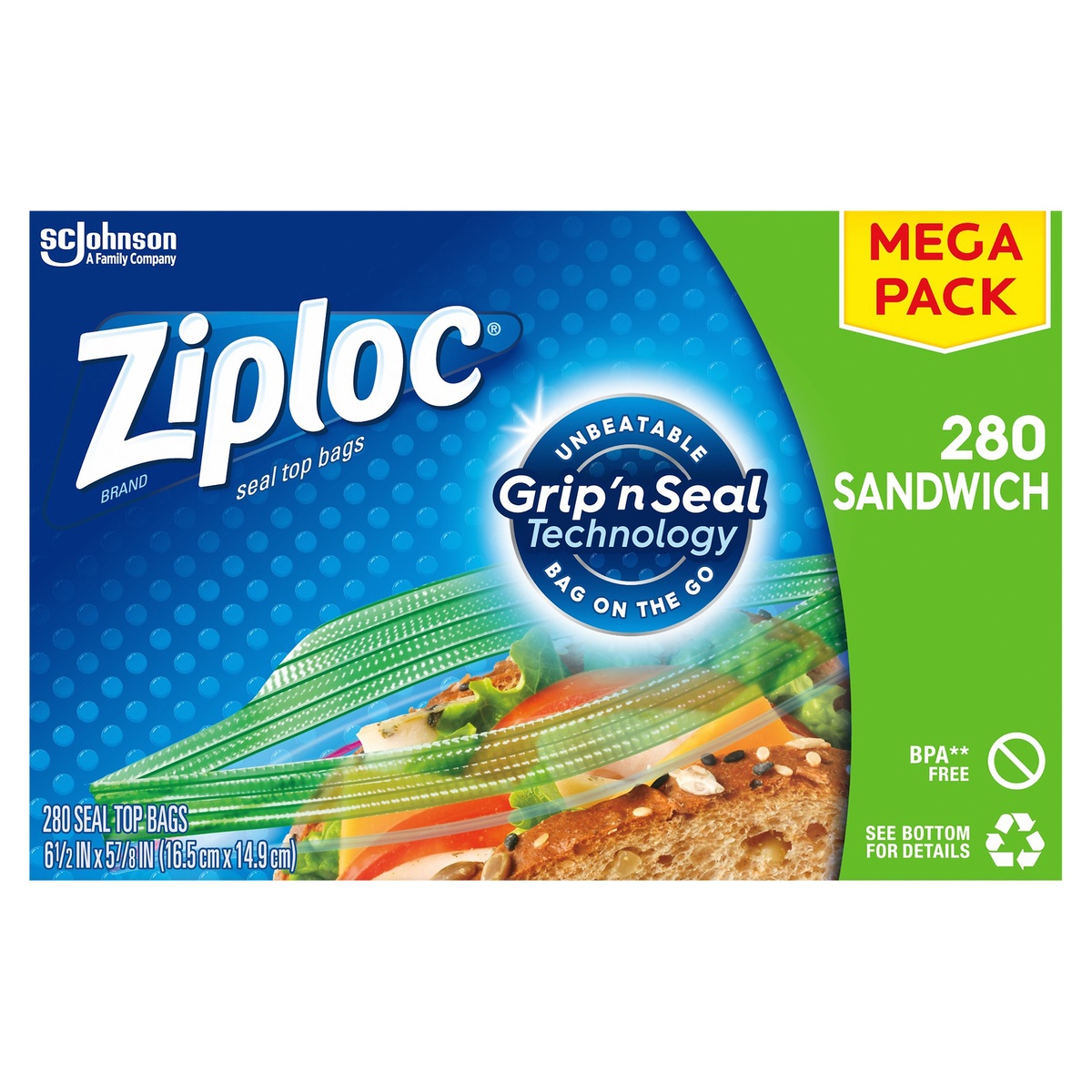 slide 1 of 6, Ziploc Sandwich Bags Mega Pack, 280 ct