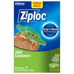 Ziploc Brand Sandwich Bags with New EasyGuide™ Texture, Plastic Sandwich Bags, 280 Count