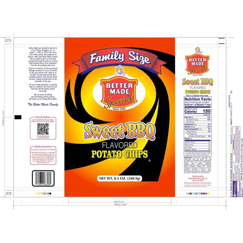 slide 2 of 4, Better Made Snack Foods Better Made Special Southern Style Sweet Heat BBQ Flavored Potato Chips - 9.5oz, 9.5 oz