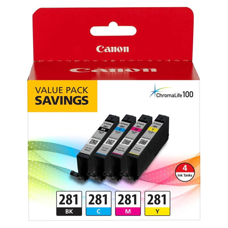 slide 1 of 5, Canon CLI-281 Pixma Ink Cartridge - Black/Cyan/Magenta/Yellow, 1 ct