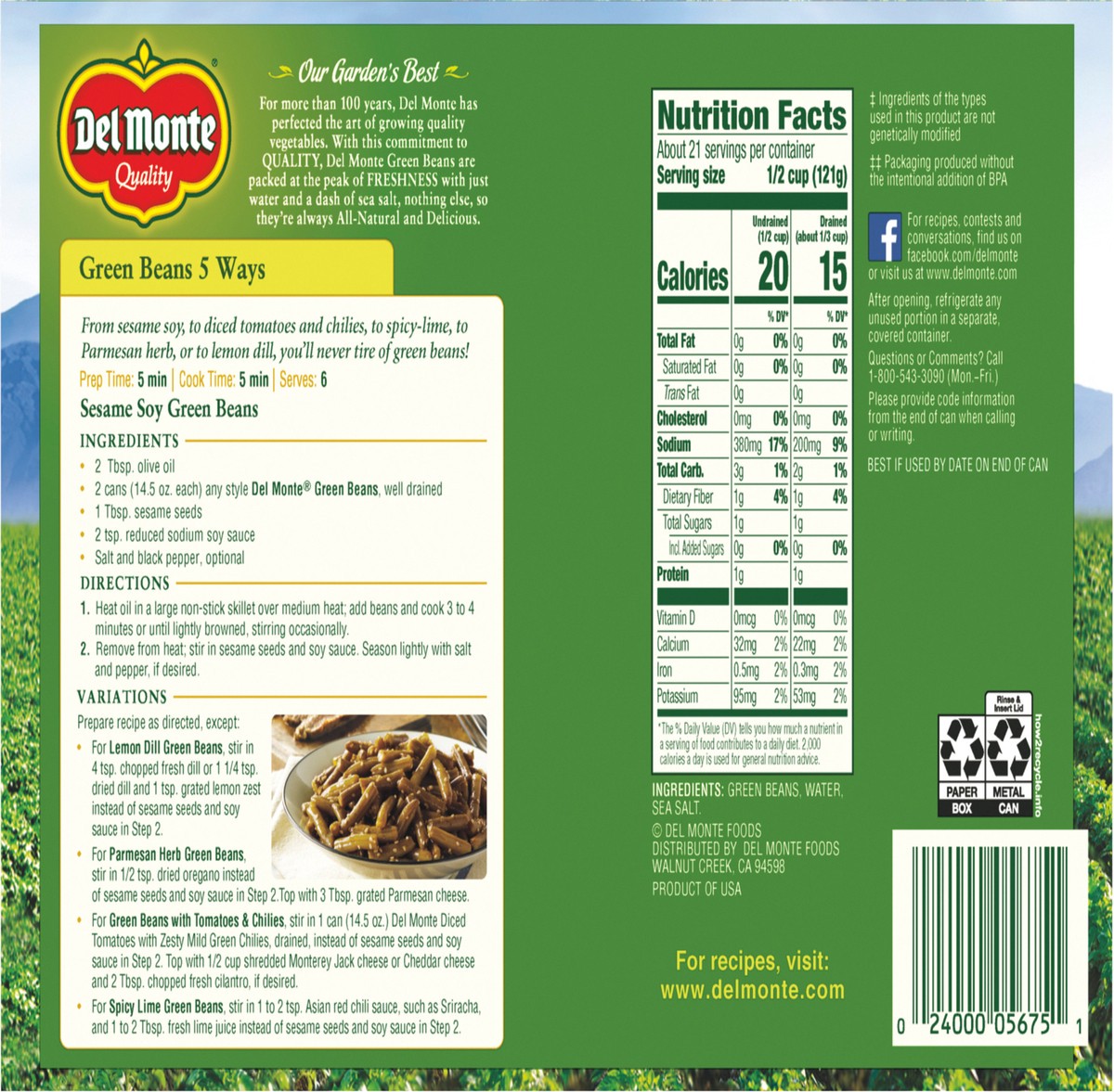 slide 3 of 8, Del Monte Fresh Cut Blue Lake Cut Green Beans 6 14.5 oz Can 6 ea Box, 6 ct