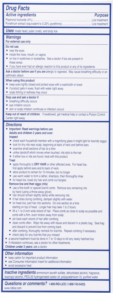 slide 3 of 9, RID Lice Killing Shampoo contains Nit Comb Bottle 8 Ounce, 1 Count, 8 fl oz