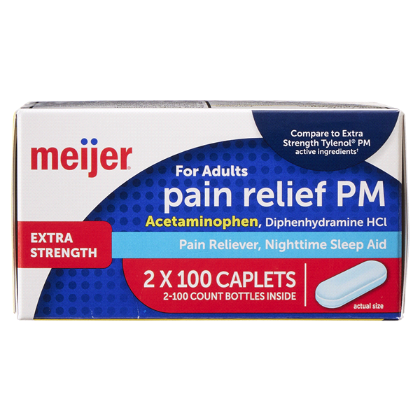 slide 17 of 29, Meijer Pain Relief PM Extra Strength Caplets, 100 ct, 2 ct