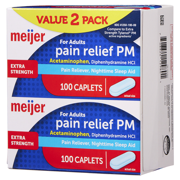 slide 21 of 29, Meijer Pain Relief PM Extra Strength Caplets, 100 ct, 2 ct