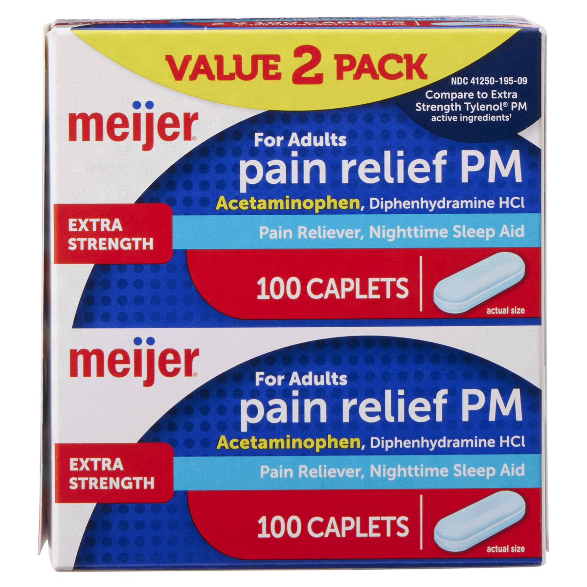 slide 1 of 29, Meijer Pain Relief PM Extra Strength Caplets, 100 ct, 2 ct