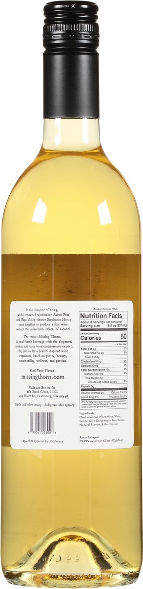 slide 6 of 15, Missing Thorn California White Alcohol-Removed Wine 25.4 fl oz, 25.4 fl oz
