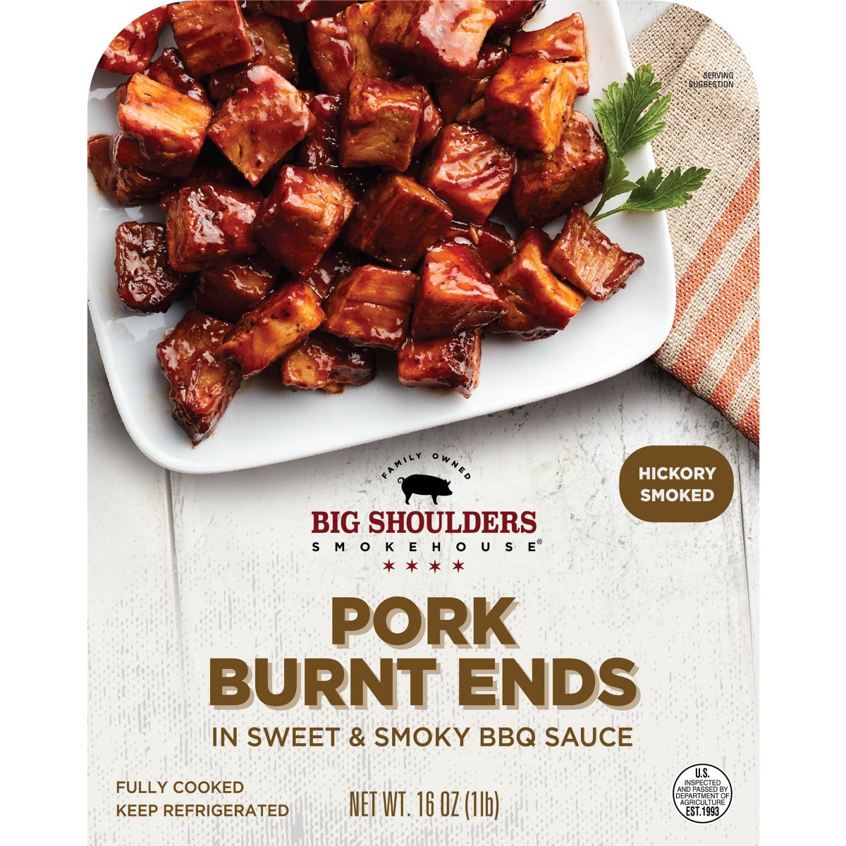 slide 1 of 9, BIG SHOULDERS Big Shoulder's Pork Burnt Ends in BBQ Sauce, 16 oz